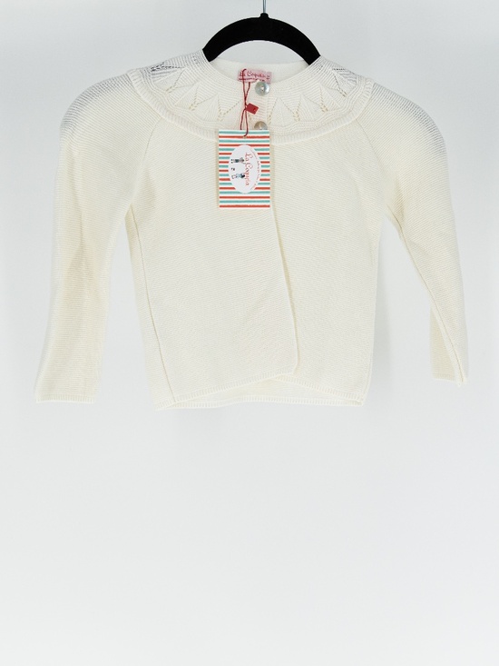 La Coqueta Other - NEW La Coqueta Baena Girl Cotton Knit Stretch Crew Neck Cardigan Sweater Ivory 4